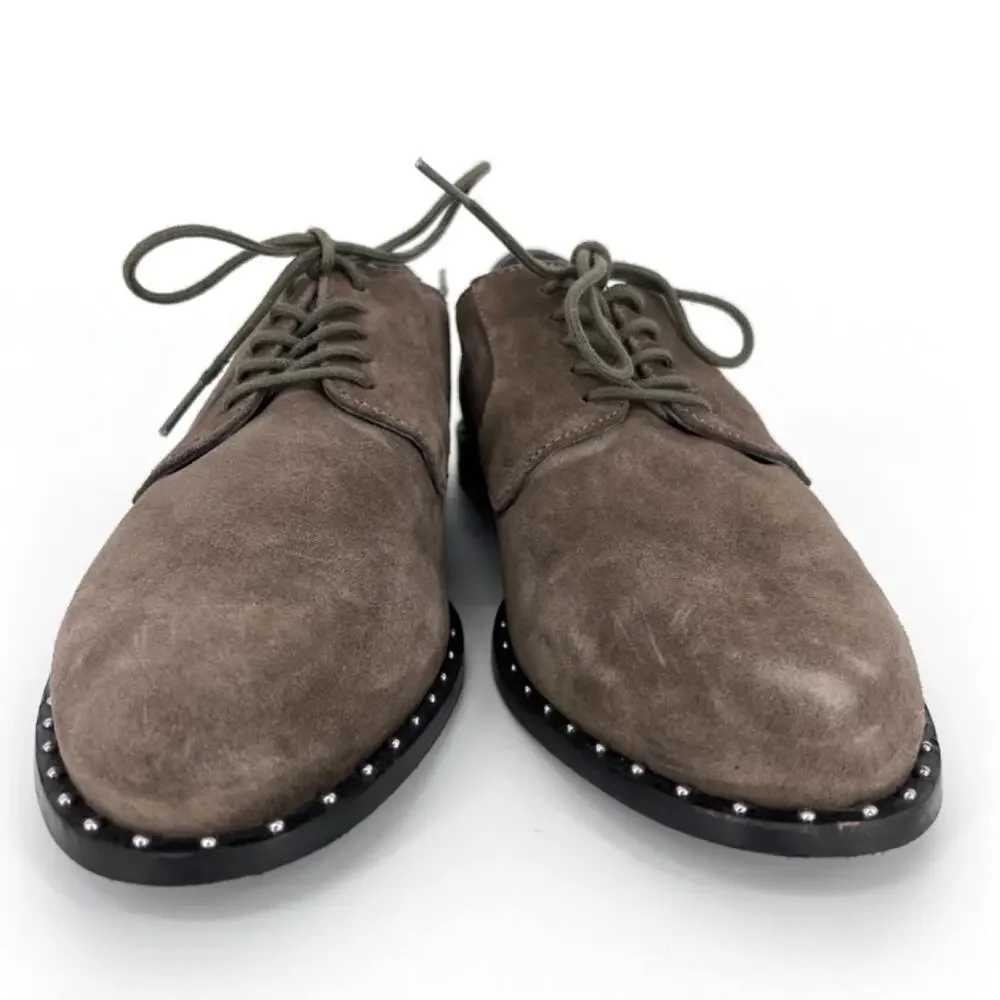 Anthropologie Liendo‎ Yuma Derby Lace Up Shoes Brown Suede w Silver Studs Size 8
